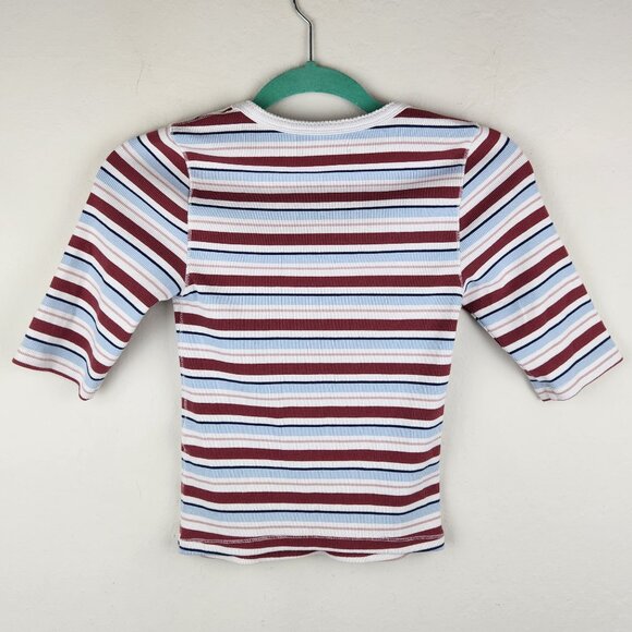 Abercrombie & Fitch Striped Ribbed Elbow Sleeve Tee Red White Blue sz S - Picture 2 of 8